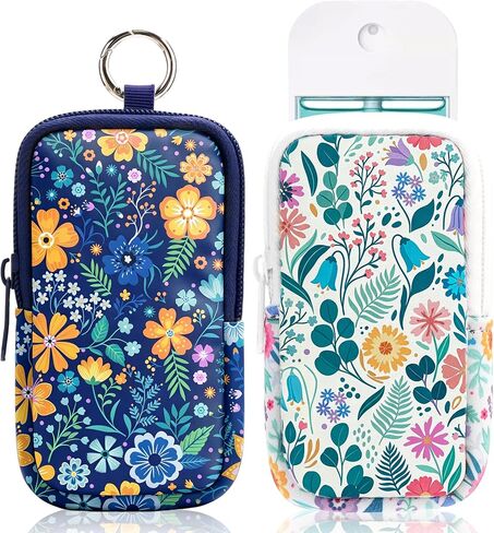 KJQJLY 2 Pack Hand Sanitizer Holder Pouch, Zippered Portable Sanitizer Case with Cute Pattern, Keychain D-Ring for Purse, Backpack & Travel in Saudi Arabia