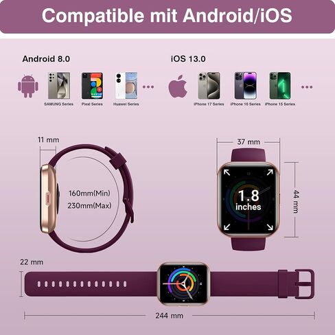 Smart Watches for Women, 1.85" HD Smart Watch Compatible iPhone/Samsung/Android (Answer/Make Call), Fitness Watch with Heart Rate/Sleep/SpO2 Monitor, SmartWatch 3ATM Waterproof, 120+ Sport Modes Alexa in Kuwait