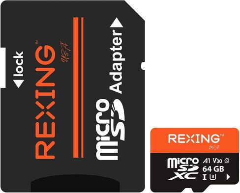RexingUSA 64GB microSDXC UHS-3 4K Full HD Video High Speed Transfer Monitoring SD Card with Adapter for Dash Cams, Surveillance System, Security Camera, & Body Cam in Kuwait