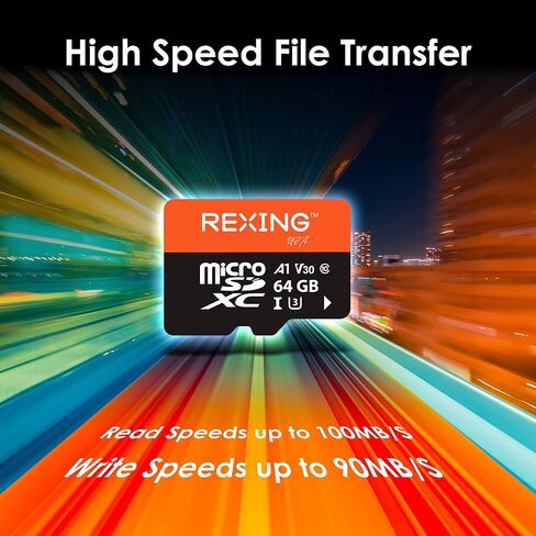 RexingUSA 64GB microSDXC UHS-3 4K Full HD Video High Speed Transfer Monitoring SD Card with Adapter for Dash Cams, Surveillance System, Security Camera, & Body Cam in Kuwait