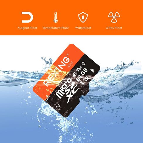 RexingUSA 64GB microSDXC UHS-3 4K Full HD Video High Speed Transfer Monitoring SD Card with Adapter for Dash Cams, Surveillance System, Security Camera, & Body Cam in Kuwait