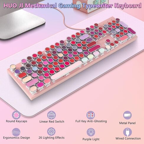 HUO JI Mechanical Gaming Keyboard Typewriter Style with Purple LED Backlit in Saudi Arabia