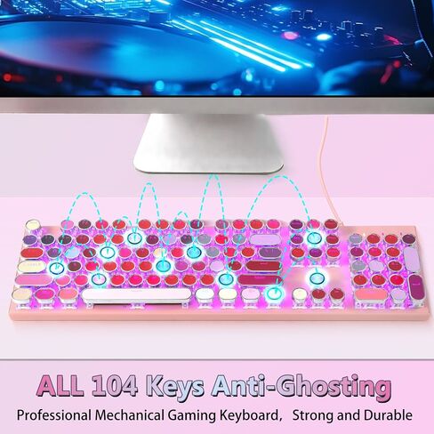 HUO JI Mechanical Gaming Keyboard Typewriter Style with Purple LED Backlit in Saudi Arabia