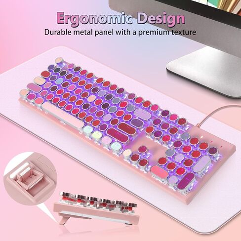 HUO JI Mechanical Gaming Keyboard Typewriter Style with Purple LED Backlit in Saudi Arabia