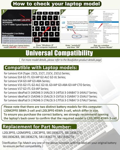 45Wh L20L3PF0 L20M3PF0 استبدال البطارية لينوفو Ideapad 3-14ITL6 3-15ITL6 3-17ITL6 3-14ALC6 3-15ALC6 3-17ALC6 3-14ABA7 S14 G2-ITL G3-IAP V14 G2 G3 Serie 5B10W67402 5B10T83739 -11.1 فولت 4054 مللي أمبير in Kuwait