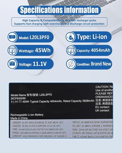45Wh L20L3PF0 L20M3PF0 استبدال البطارية لينوفو Ideapad 3-14ITL6 3-15ITL6 3-17ITL6 3-14ALC6 3-15ALC6 3-17ALC6 3-14ABA7 S14 G2-ITL G3-IAP V14 G2 G3 Serie 5B10W67402 5B10T83739 -11.1 فولت 4054 مللي أمبير in Kuwait