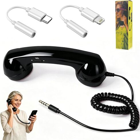 Glossy Retro Headset for iPhone, Type c Retro Cell Phone Handset, Plug in Handheld Cell Phone Receiver, Suitable for Cell Mobile Video Conferences, Calls, Meetings (Red) in Kuwait