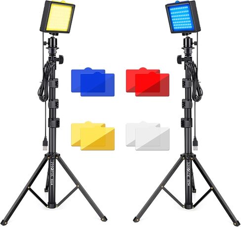 PHOPIK Dimmable 5600K LED Video Light with Adjustable Tripod Stand & Color Filters, 2-Pack Continuous Photography Lighting for Webcam, Zoom, Streaming, YouTube, TikTok, Photography Lighting in Kuwait