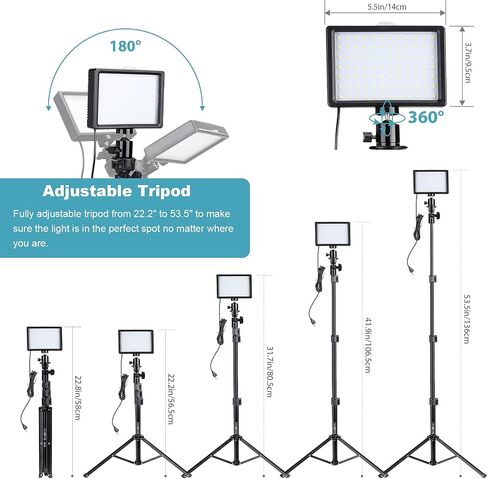 PHOPIK Dimmable 5600K LED Video Light with Adjustable Tripod Stand & Color Filters, 2-Pack Continuous Photography Lighting for Webcam, Zoom, Streaming, YouTube, TikTok, Photography Lighting in Kuwait