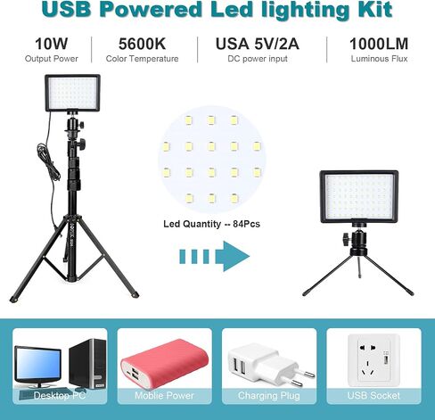 PHOPIK Dimmable 5600K LED Video Light with Adjustable Tripod Stand & Color Filters, 2-Pack Continuous Photography Lighting for Webcam, Zoom, Streaming, YouTube, TikTok, Photography Lighting in Kuwait