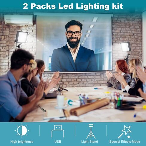 PHOPIK Dimmable 5600K LED Video Light with Adjustable Tripod Stand & Color Filters, 2-Pack Continuous Photography Lighting for Webcam, Zoom, Streaming, YouTube, TikTok, Photography Lighting in Kuwait