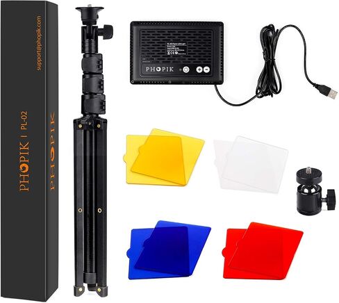 PHOPIK Dimmable 5600K LED Video Light with Adjustable Tripod Stand & Color Filters, 2-Pack Continuous Photography Lighting for Webcam, Zoom, Streaming, YouTube, TikTok, Photography Lighting in Kuwait