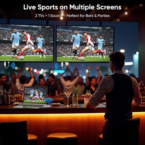 Wireless HDMI Transmitter and 2 Receivers, HDMI Wireless Dual Display Extender Kit Sync to 2 Screens, 5G/328FT/1080P Plug & Play for Simultaneous Audio/Video on TVs/Projectors/Monitors in Kuwait