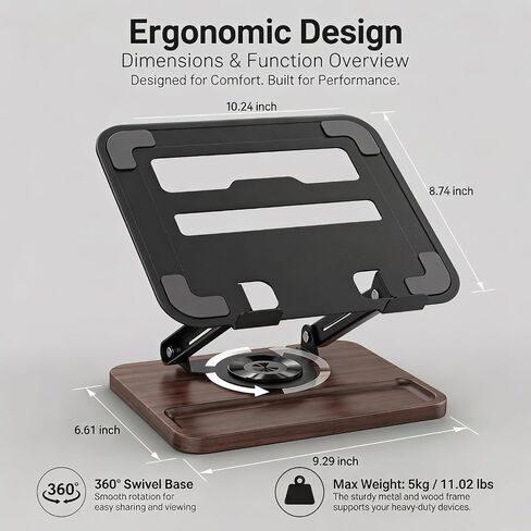 Laptop Stand for Desk,Adjustable Computer Stand with 360° Rotating Base,Foldable & Portable Laptop Stand,Ergonomic Laptop Riser for Collaborative Work,Fits up to 15.6" Notebooks/Laptops in Kuwait