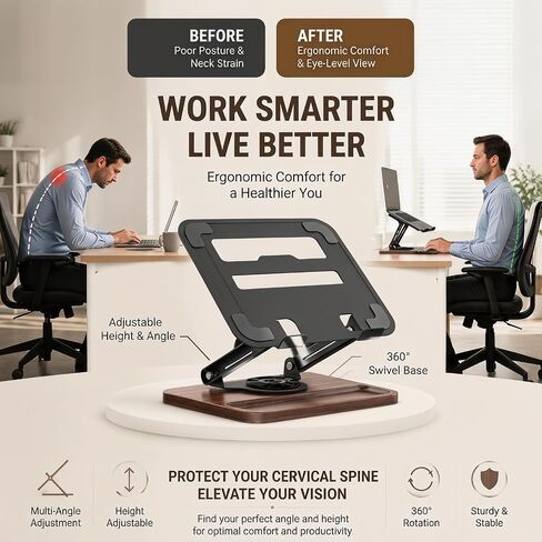 Laptop Stand for Desk,Adjustable Computer Stand with 360° Rotating Base,Foldable & Portable Laptop Stand,Ergonomic Laptop Riser for Collaborative Work,Fits up to 15.6" Notebooks/Laptops in Kuwait