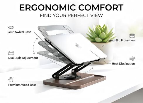 Laptop Stand for Desk,Adjustable Computer Stand with 360° Rotating Base,Foldable & Portable Laptop Stand,Ergonomic Laptop Riser for Collaborative Work,Fits up to 15.6" Notebooks/Laptops in Kuwait