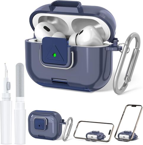 Secure Lock Case for AirPods Pro 2 with Phone Stand, QINZAC Soft Clear TPU Shockproof Protective Cover for Airpods Pro 2nd/1st Generation Accessories with Cleaning Pen & Keychain (Clear Purple) in Kuwait