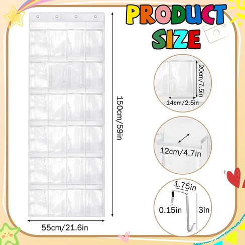 Headphone Storage Classroom Headphone Organizer 24 Pockets PVC Clear Organizer Holder for School Cell Phones Calculators, with Headphone Storage Stickers & Number Stickers in Kuwait