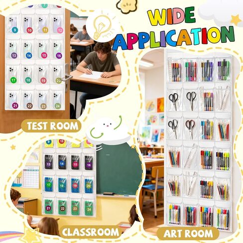 Headphone Storage Classroom Headphone Organizer 24 Pockets PVC Clear Organizer Holder for School Cell Phones Calculators, with Headphone Storage Stickers & Number Stickers in Kuwait