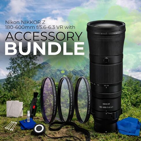 Nikon NIKKOR Z 180-600mm f/5.6-6.3 VR, (Black) Bundle with Filter Kit, 3 peices Cleaning Kit and Lens Cap Keeper and More (Renewed) in Kuwait