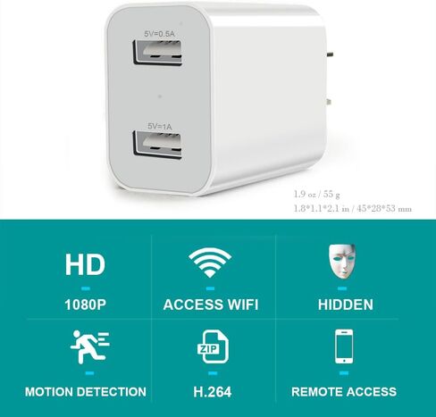 Hidden Camera with Wireless Charger - 1080P HD Spy Camera, Motion Detection, Suitable for Home Security Monitoring of Babies/Pets/Nanny(2.4g only) in Kuwait