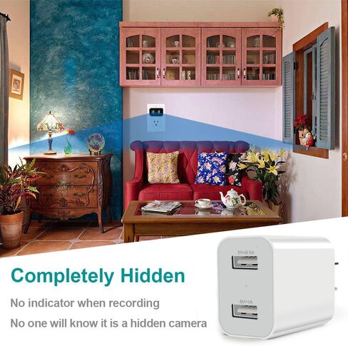 Hidden Camera with Wireless Charger - 1080P HD Spy Camera, Motion Detection, Suitable for Home Security Monitoring of Babies/Pets/Nanny(2.4g only) in Kuwait