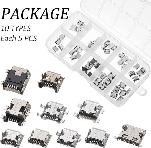 USB C Connector, 50Pcs 10 Models USB C Charger Port Replacement Female Socket Solder Receptacle Adapter for Mobile Phone & Other Product Repair in Saudi Arabia