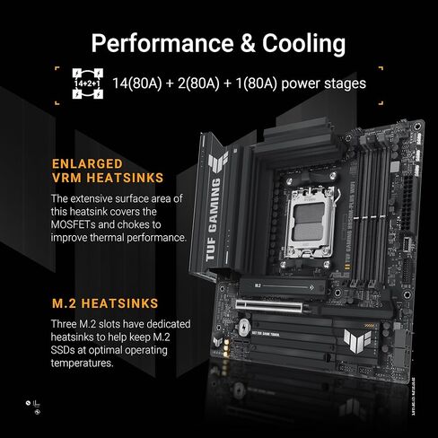 ASUS TUF Gaming B850M-PLUS WiFi AMD AM5 B850 mATX Motherboard, 14+2+1 80A DrMOS Stages, DDR5, PCIe 5.0, 3X M.2, Wi-Fi 6E, 2.5Gb LAN, DP, HDMI™, USB 10Gbps & 20Gbps Type-C®, BIOS Flashback™, Aura Sync in Saudi Arabia