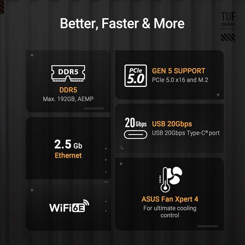 ASUS TUF Gaming B850M-PLUS WiFi AMD AM5 B850 mATX Motherboard, 14+2+1 80A DrMOS Stages, DDR5, PCIe 5.0, 3X M.2, Wi-Fi 6E, 2.5Gb LAN, DP, HDMI™, USB 10Gbps & 20Gbps Type-C®, BIOS Flashback™, Aura Sync in Saudi Arabia