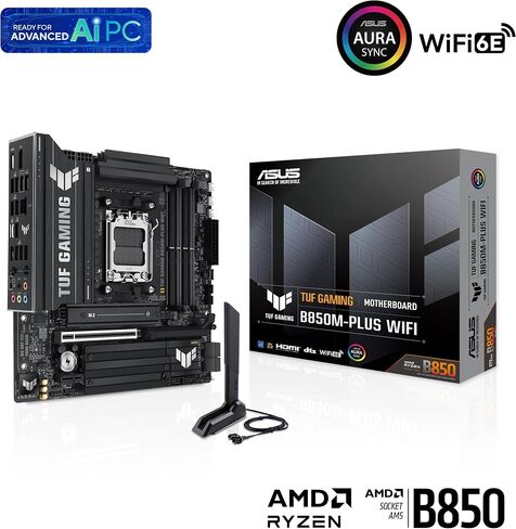 ASUS TUF Gaming B850M-PLUS WiFi AMD AM5 B850 mATX Motherboard, 14+2+1 80A DrMOS Stages, DDR5, PCIe 5.0, 3X M.2, Wi-Fi 6E, 2.5Gb LAN, DP, HDMI™, USB 10Gbps & 20Gbps Type-C®, BIOS Flashback™, Aura Sync in Saudi Arabia