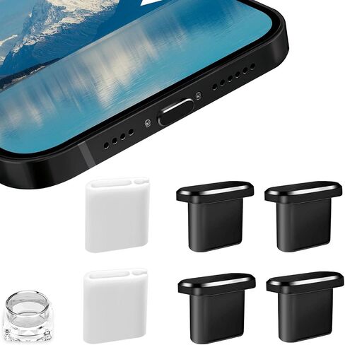 4 Pack Designed for iPhone 15 Pro Max Plus USB C Anti Dust Plugs Charging Port Cover Type C with 2 Plug Holders, Full Protection Caps Wireless Charging Friendly Phone Accessories(Black) in Kuwait