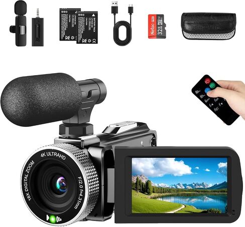 Video Camera Camcorder for YouTube 4K 48MP Dual Lens with Wireless Mic in Kuwait