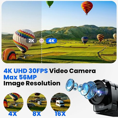 5K Video Camera Camcorder with WiFi, 56MP UHD Vlogging Camera for YouTube 16X Digital Zoom 3.0 IPS 270° Rotation Touchscreen Video Recorder with Remote Control, IR Night Vision, 64GB Card, 2 Batteries in Kuwait