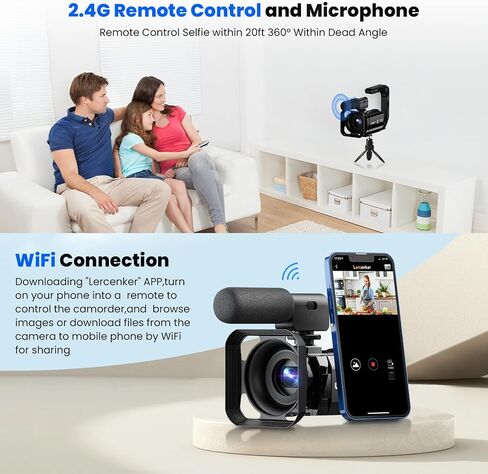 5K Video Camera Camcorder with WiFi, 56MP UHD Vlogging Camera for YouTube 16X Digital Zoom 3.0 IPS 270° Rotation Touchscreen Video Recorder with Remote Control, IR Night Vision, 64GB Card, 2 Batteries in Kuwait