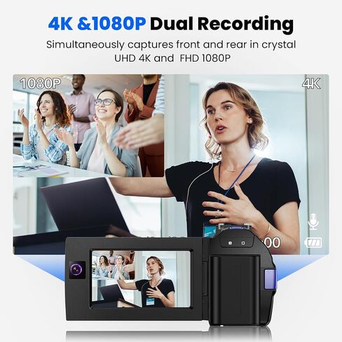 5K Video Camera Camcorder with WiFi, 56MP UHD Vlogging Camera for YouTube 16X Digital Zoom 3.0 IPS 270° Rotation Touchscreen Video Recorder with Remote Control, IR Night Vision, 64GB Card, 2 Batteries in Kuwait