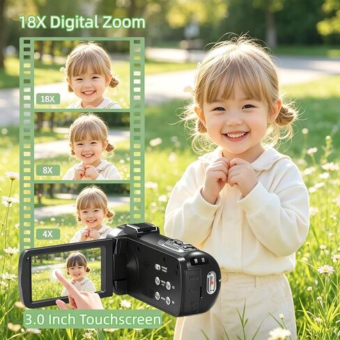 8K Video Camera Camcorder 96MP UHD Vlogging Camera for YouTube 18X Digital Zoom 3.0 IPS 270° Rotation Touch Screen Video Recorder with Remote Control, LED Fill Light, 32GB Card, 2 Batteries in Saudi Arabia