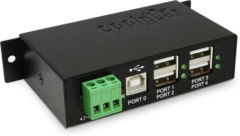 Coolgear Industrial 4-Port Powered USB 2.0 Hub with Port Status LEDs, Metal Housing, 7-24 VDC Input, Wall and DIN-Rail Mountable, PC & Mac Compatible in Kuwait
