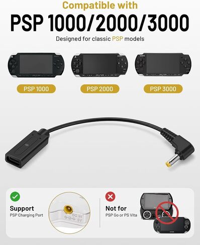 USB-C Adapter for PSP, Charger Cable Compatible with PSP 3000/2000/1000, USB-C Female Input – Supports PD & Standard USB-C Chargers in Kuwait