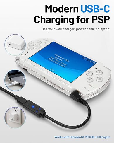 USB-C Adapter for PSP, Charger Cable Compatible with PSP 3000/2000/1000, USB-C Female Input – Supports PD & Standard USB-C Chargers in Kuwait