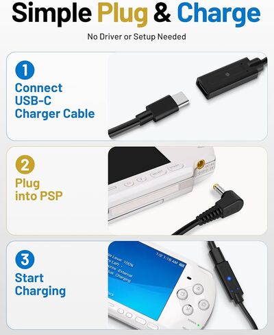 USB-C Adapter for PSP, Charger Cable Compatible with PSP 3000/2000/1000, USB-C Female Input – Supports PD & Standard USB-C Chargers in Kuwait
