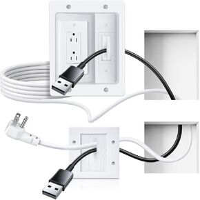 in Wall Cable Management Kit, Cord Hider for Wall Mounted TV with Triple Outlet, 6.5FT Power Cable and 6.2FT Extension Cable, 20A TV Wire Hider for Wall in Kuwait