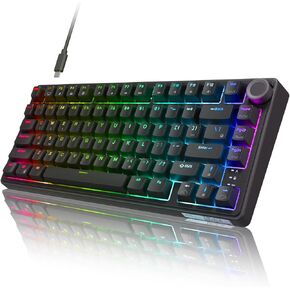 RK ROYAL KLUDGE R75 Wired Mechanical Keyboard with Volume Knob, 75% Mechanical Gaming Keyboard Gasket Mount, Hot Swappable Silver Switch, MDA Profile PBT Keycaps, Creamy Keyboards, Black in Saudi Arabia