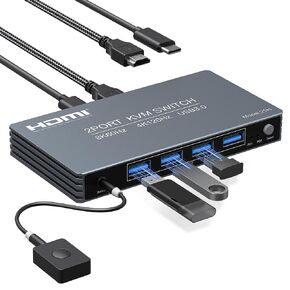 4K@120Hz HDMI Kvm Switch 1 Monitors 2 Computers 8K@60Hz Monitor KVM Switches, 4 USB3.0 Ports for 2 PC Share Mouse Keyboard Support PoC EDID Button Switch Plug and Play Zero Latency in Saudi Arabia