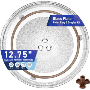 12.75" GE Microwave Glass Plate for GCST11N1WSS, WB49X10129, WB49X10074 + Roller Ring + Coupler Kit, Compatible LG 3390W1A027A, Kenmore 1B71961H, Whirlpool WP8172138, GE WB49X10129 Glass Turntable in Saudi Arabia