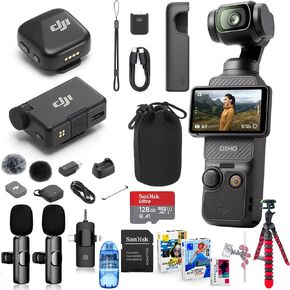 DJI Osmo Pocket 3 Vlog Combo, Vlogging Camera with 1'' CMOS & 4K/120fps, Mic Mini Compact Wireless Microphone System Bundle + 128GB Memory, Software, 2X Wireless Mic System, Spider Tripod & More in Saudi Arabia