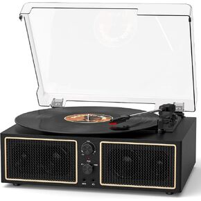 Vinyl Record Player with 4 Built-in Stereo Speakers, Turntable for Vinyl Records, Retro LP Player with Bluetooth, 3-Speed Record Player with AUX Input, RCA Output, Headphone Jack & PC Recording in Kuwait