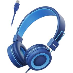 USB Type C On-Ear Kids Headphone for School, Wired Kids Headphones-Blue in Saudi Arabia