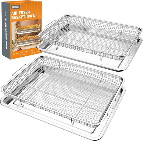 Air Fryer Basket for Oven, 2 Pack Stainless Steel Crisper Basket & Tray in Kuwait