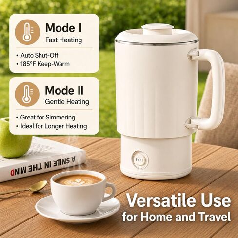 Small Electric Kettle, 0.6L Foldable Travel Kettle, Stainless Steel Inner Dual Heating Modes, Compact Hot Water Kettle for Travel, Camping, Office in Saudi Arabia