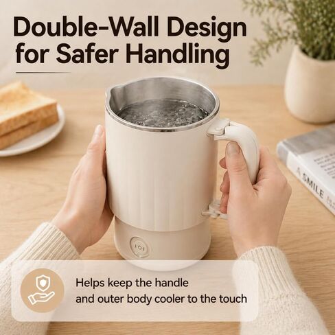 Small Electric Kettle, 0.6L Foldable Travel Kettle, Stainless Steel Inner Dual Heating Modes, Compact Hot Water Kettle for Travel, Camping, Office in Saudi Arabia